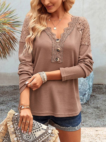 Lace V-neck knit top for women