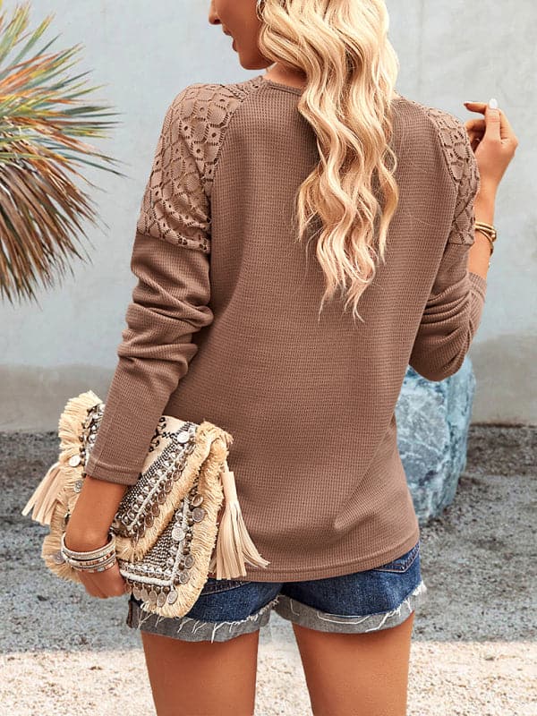 Lace V-neck knit top for women