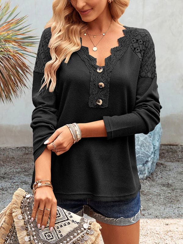 Lace V-neck knit top for women