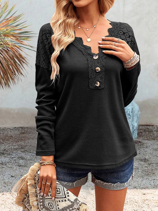 Lace V-neck knit top for women