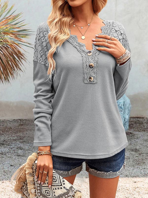 Lace V-neck knit top for women