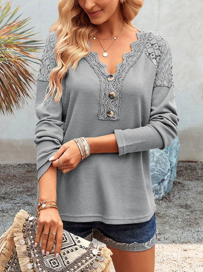 Lace V-neck knit top for women