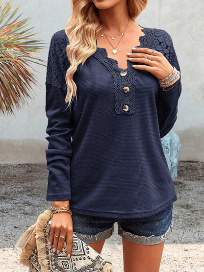 Lace V-neck knit top for women