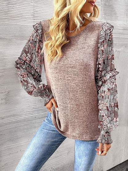 Floral patchwork crew neck top