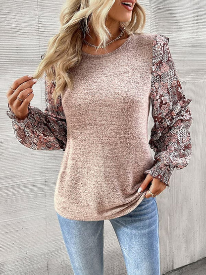 Floral patchwork crew neck top