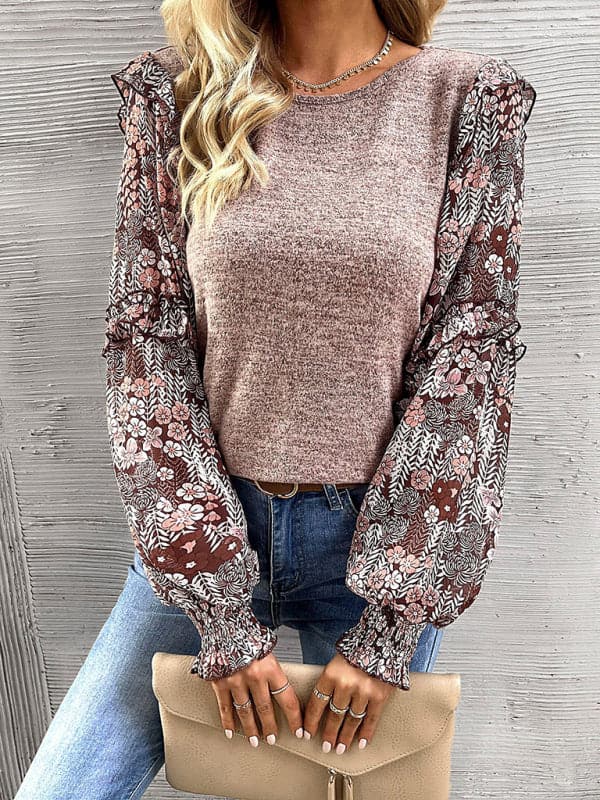 Floral patchwork crew neck top