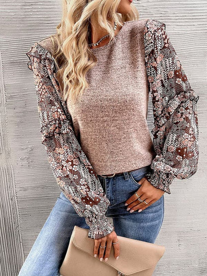 Floral patchwork crew neck top