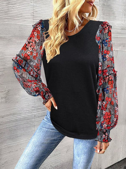 Floral patchwork crew neck top