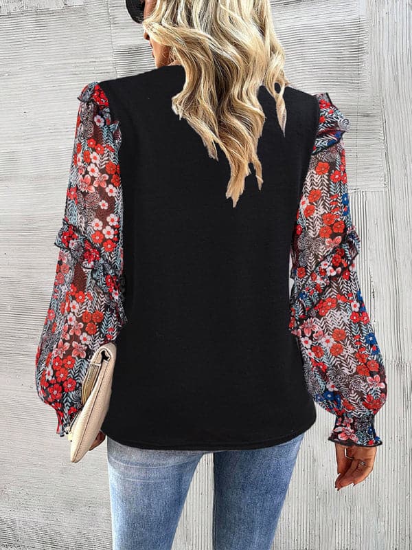 Floral patchwork crew neck top