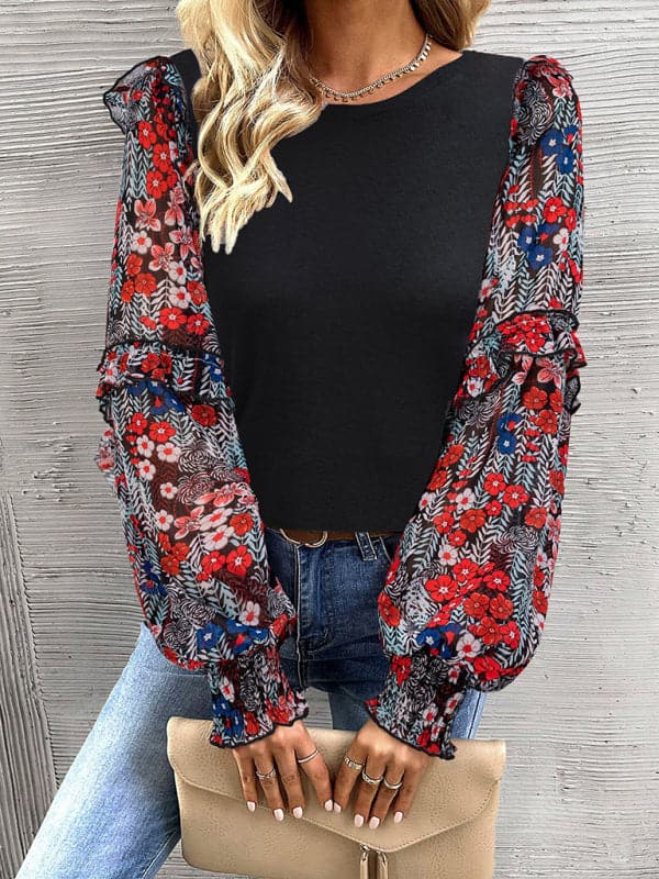 Floral patchwork crew neck top