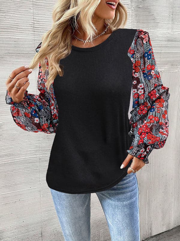 Floral patchwork crew neck top