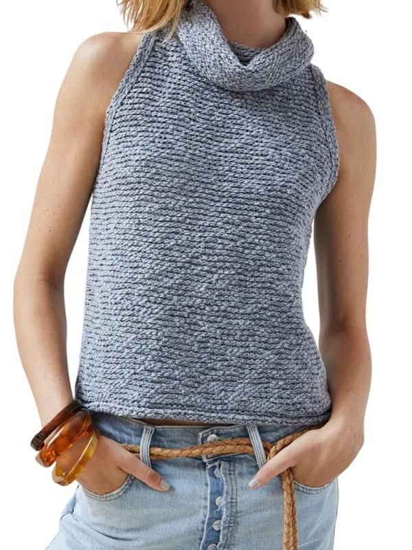 Women's Knitted Sleeveless Scarf Collar Street Fashion Sweater Vest