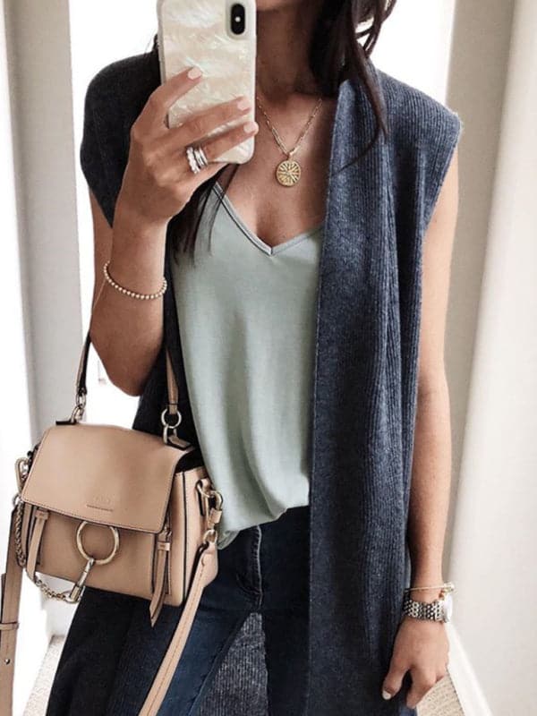 Chic solid color cardigan vest