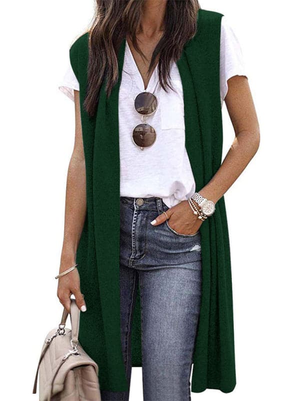 Chic solid color cardigan vest