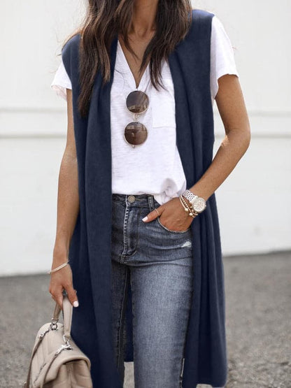 Chic solid color cardigan vest