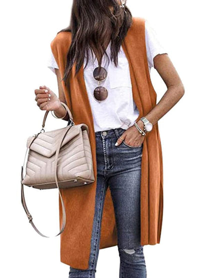 Chic solid color cardigan vest