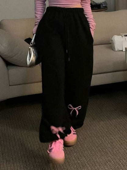 Velvet Bow Print Thickened Sweatpants for Women