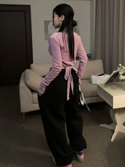 Velvet Bow Print Thickened Sweatpants for Women