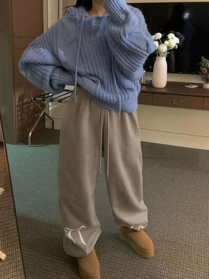 Velvet Bow Print Thickened Sweatpants for Women