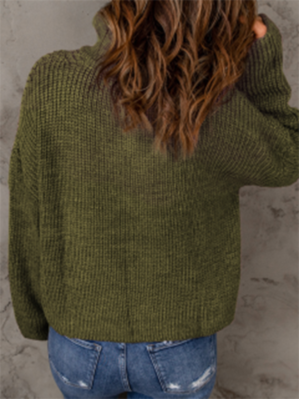 Women's zippered loose turtleneck long sleeve pullover sweater.
