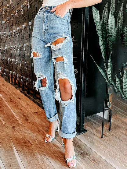 Women's high-waisted ripped jeans