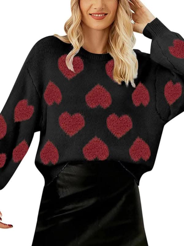 New Valentine's Day loose sweet love jacquard pullover sweater.