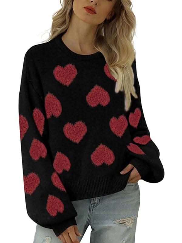 New Valentine's Day loose sweet love jacquard pullover sweater.