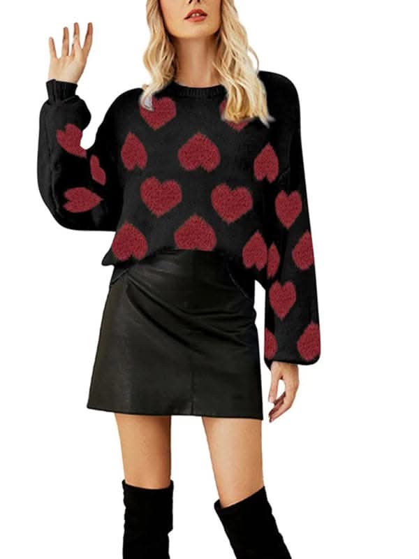 New Valentine's Day loose sweet love jacquard pullover sweater.