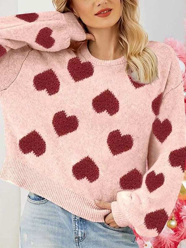 New Valentine's Day loose sweet love jacquard pullover sweater.
