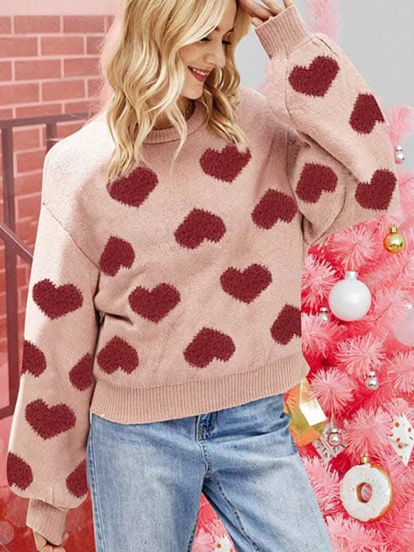 New Valentine's Day loose sweet love jacquard pullover sweater.