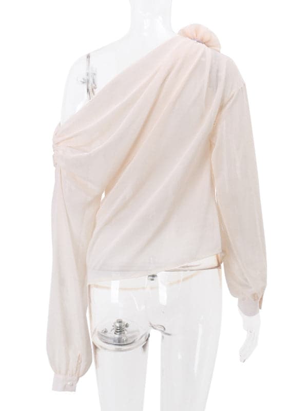 Women's off-shoulder chiffon floral loose top blouse.