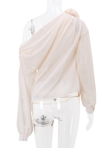 Women's off-shoulder chiffon floral loose top blouse.