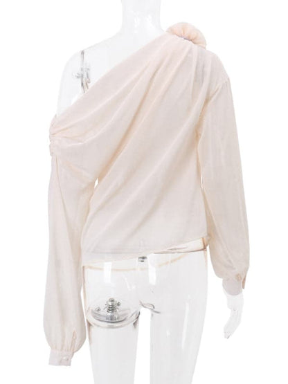 Women's off-shoulder chiffon floral loose top blouse.