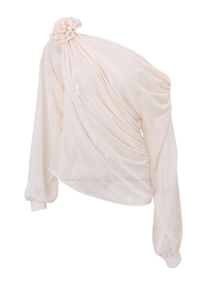 Women's off-shoulder chiffon floral loose top blouse.