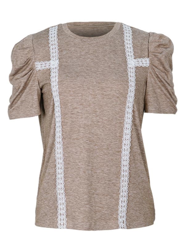 Lace puff sleeve tee for women