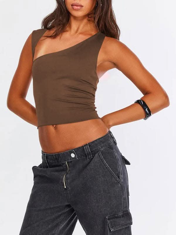 New Y2K irregular neckline top sexy backless slim vest.