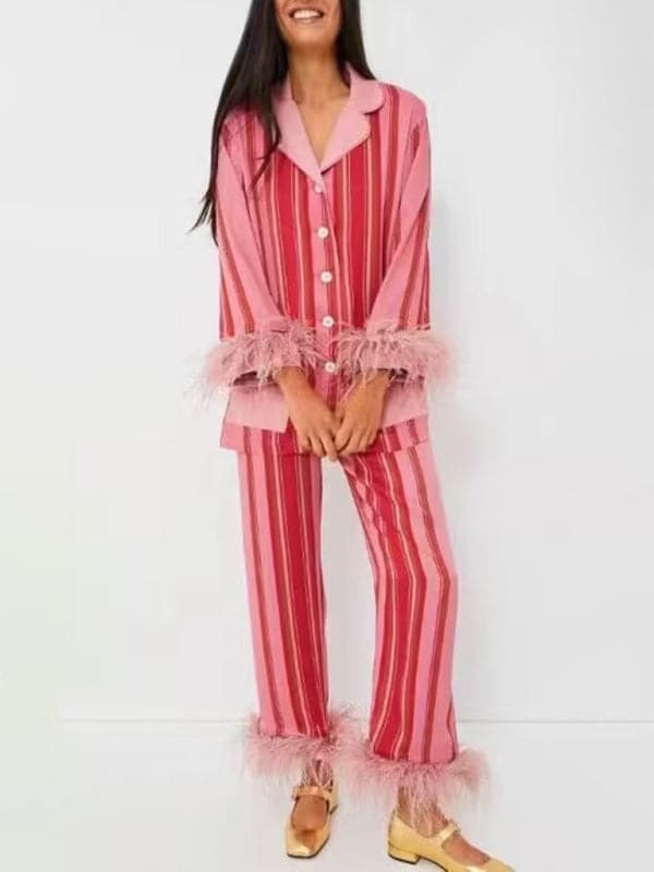 Feather-striped loungewear set