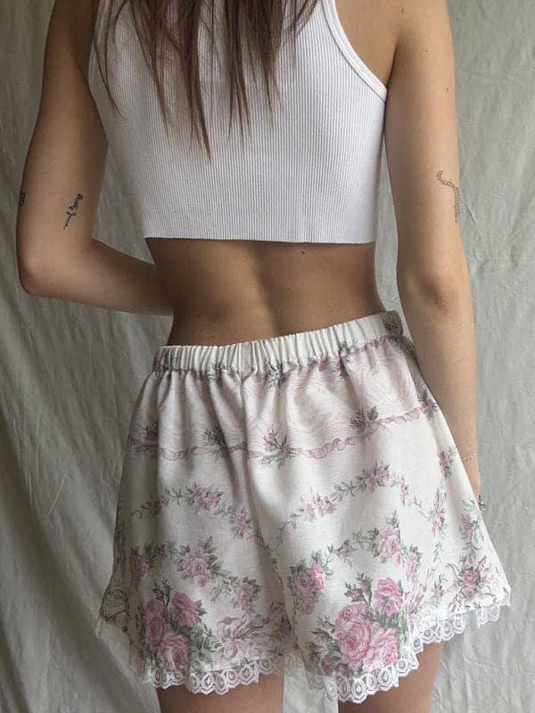 Lace spliced printed summer shorts