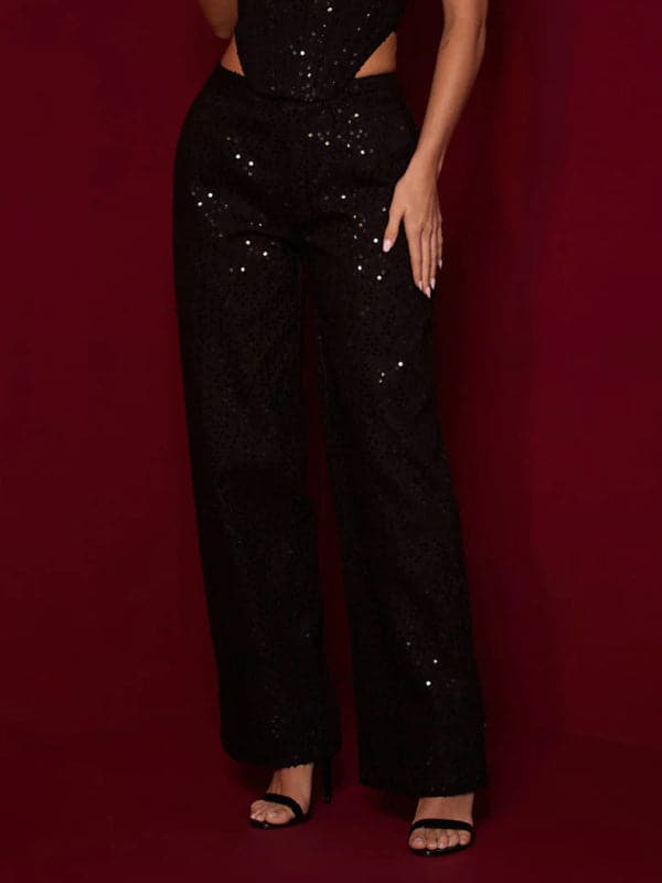 Stylish sequined denim pants