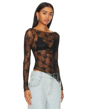 Sheer lace long-sleeve top