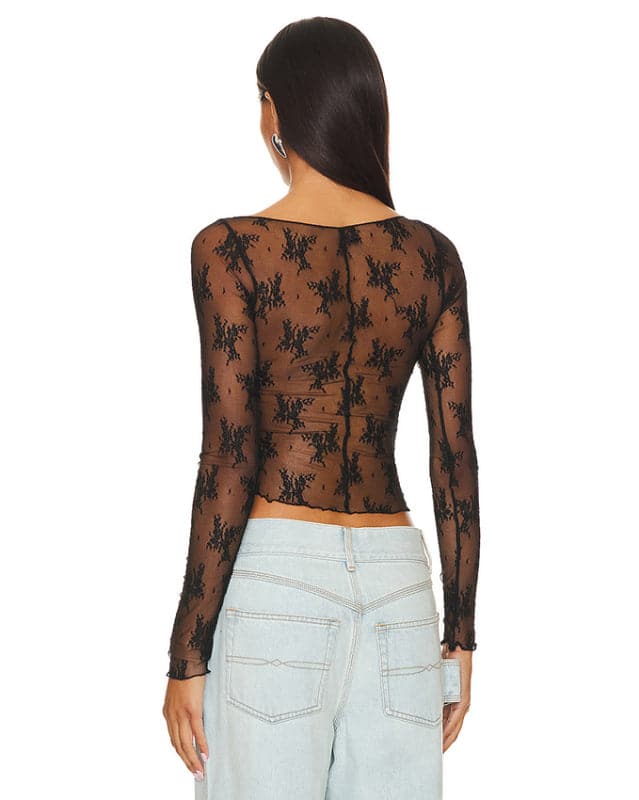 Sheer lace long-sleeve top