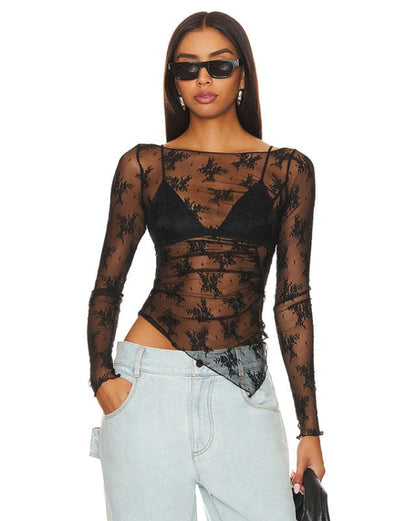 Sheer lace long-sleeve top