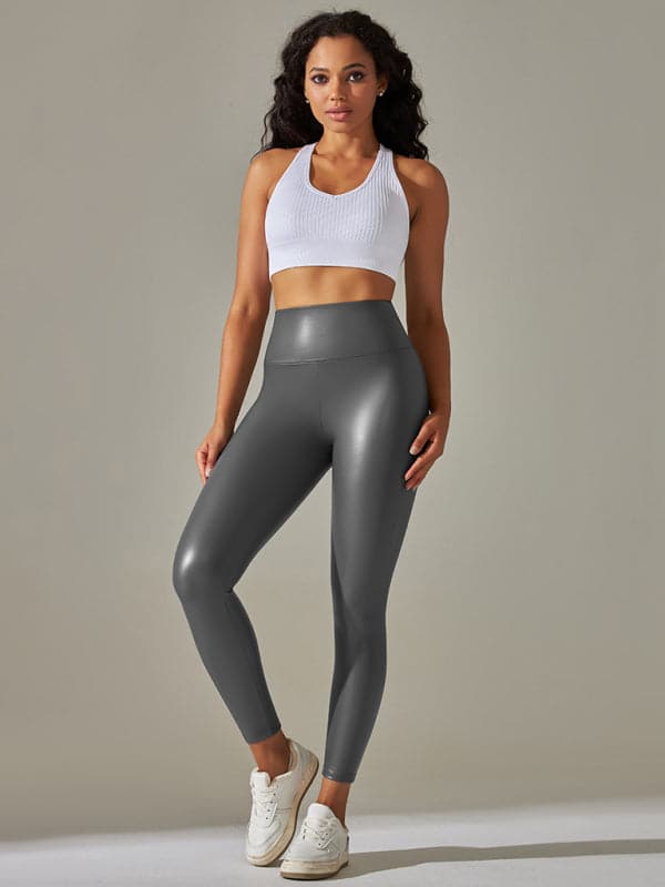 Plus size high waist PU leggings