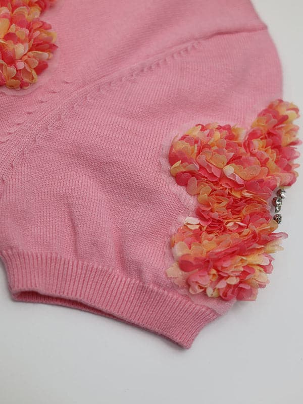 Chic pink floral short sleeve sweater