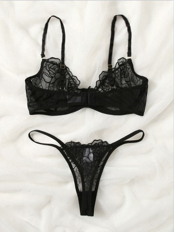 New temptation three-point thin hollow bra sexy underwear set.