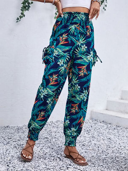 Tropical print work leggings with pockets