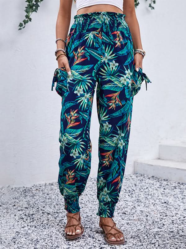 Tropical print work leggings with pockets