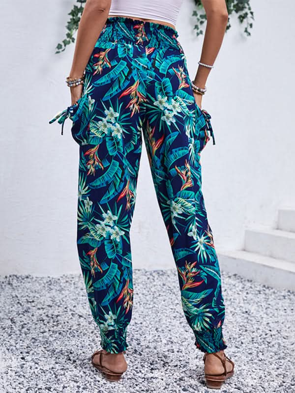 Tropical print work leggings with pockets