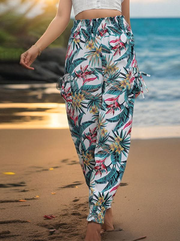 Tropical print work leggings with pockets