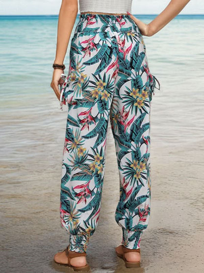 Tropical print work leggings with pockets